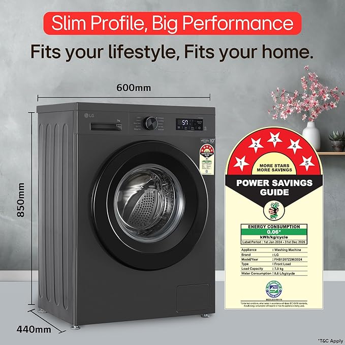 LG WASHING MACHINE- 7 kg 5 Star Semi-Automatic Front Load  Washing Machine (FHB1207Z2M, Allergy Care, In-Built Heater, Touch Panel, 2024 model)